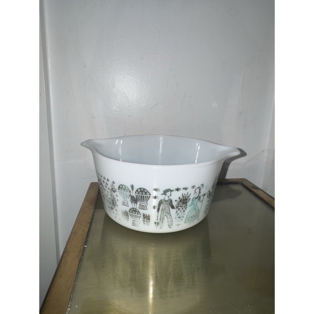Pyrex Amish Butterprint Turquoise White 1pt Casserole Dish Vintage NO LID